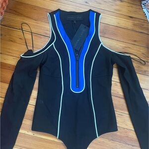 Kendall + Kylie. Black and Blue Long Sleeve Bodysuit